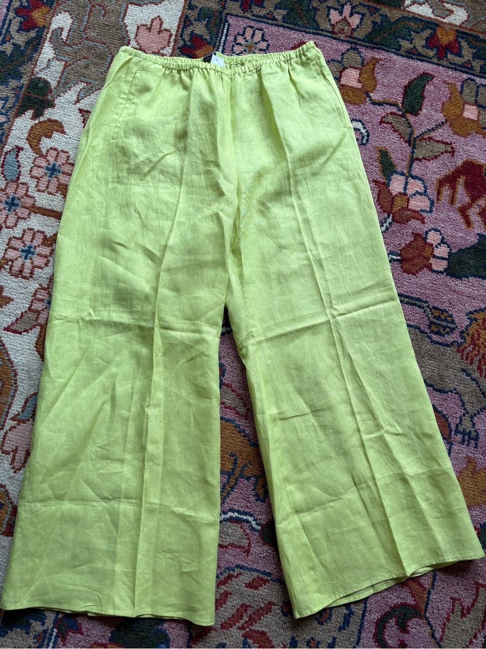 J. Crew Womens Linen Lime Green Wide-Leg Elastic Waist Pants